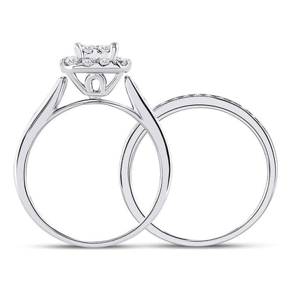 14k White Gold Princess Diamond Bridal Wedding Ring Set 1 Cttw