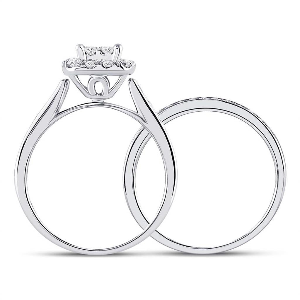 14k White Gold Princess Diamond Bridal Wedding Ring Set 1 Cttw