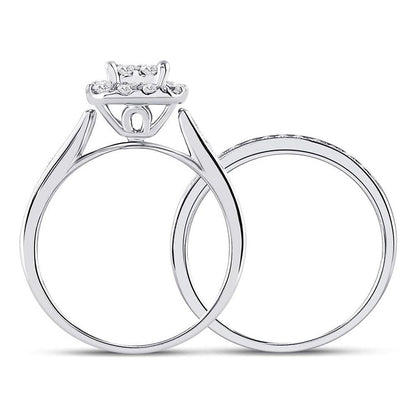 14k White Gold Princess Diamond Bridal Wedding Ring Set 1 Cttw