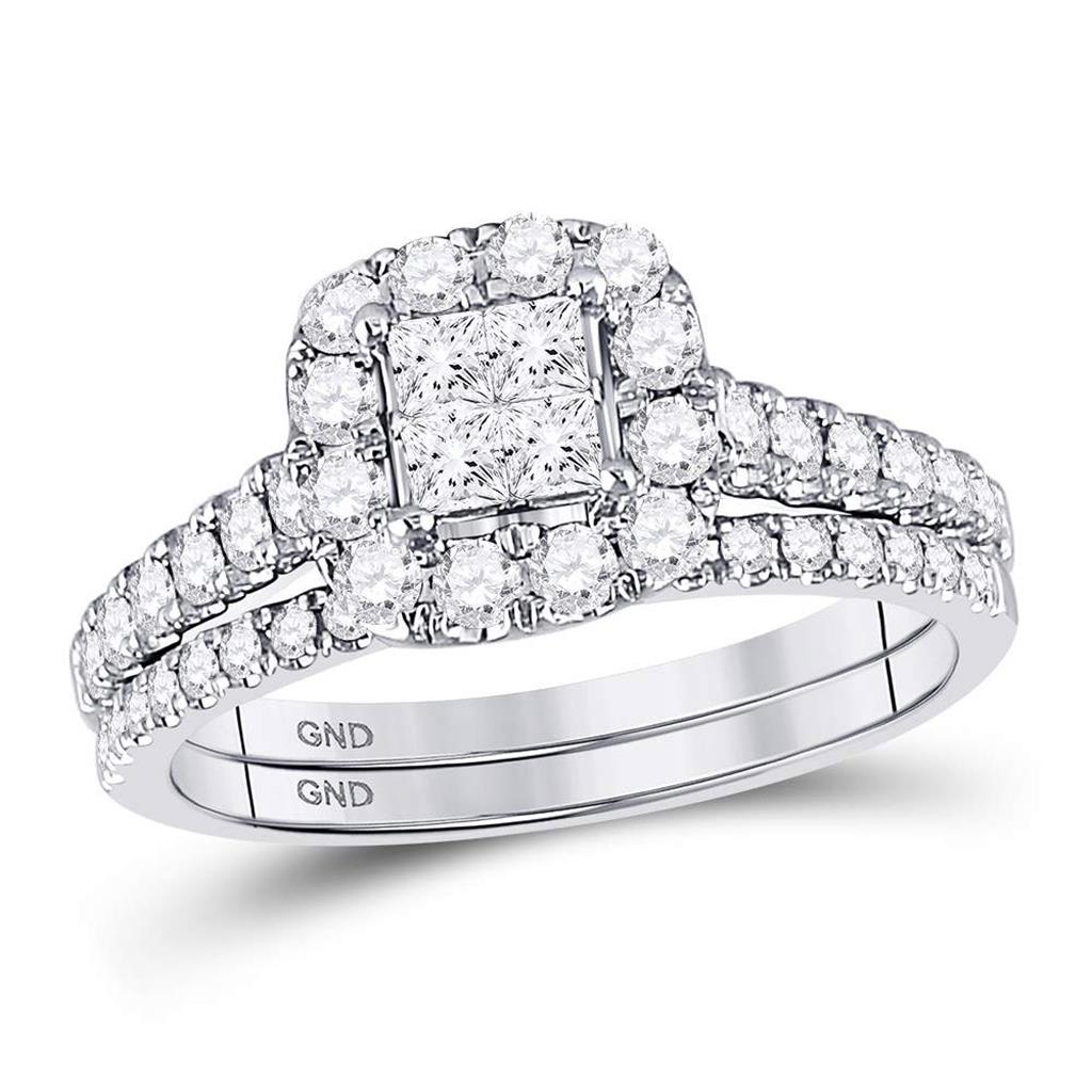 14k White Gold Princess Diamond Bridal Wedding Ring Set 1 Cttw