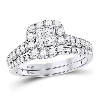 14k White Gold Princess Diamond Bridal Wedding Ring Set 1 Cttw