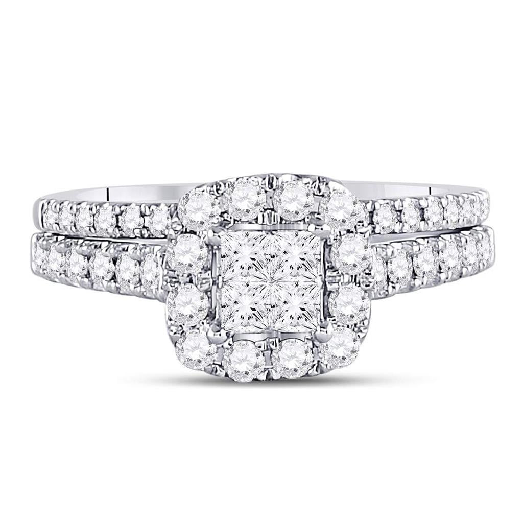 14k White Gold Princess Diamond Bridal Wedding Ring Set 1 Cttw