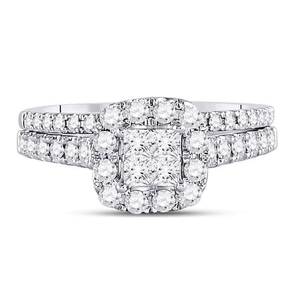 14k White Gold Princess Diamond Bridal Wedding Ring Set 1 Cttw