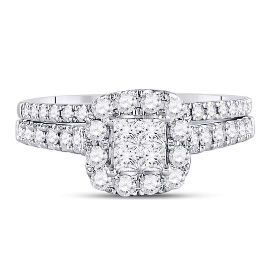 14k White Gold Princess Diamond Bridal Wedding Ring Set 1 Cttw
