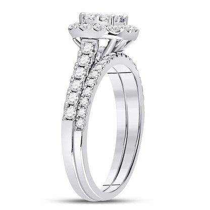 14k White Gold Princess Diamond Bridal Wedding Ring Set 1 Cttw