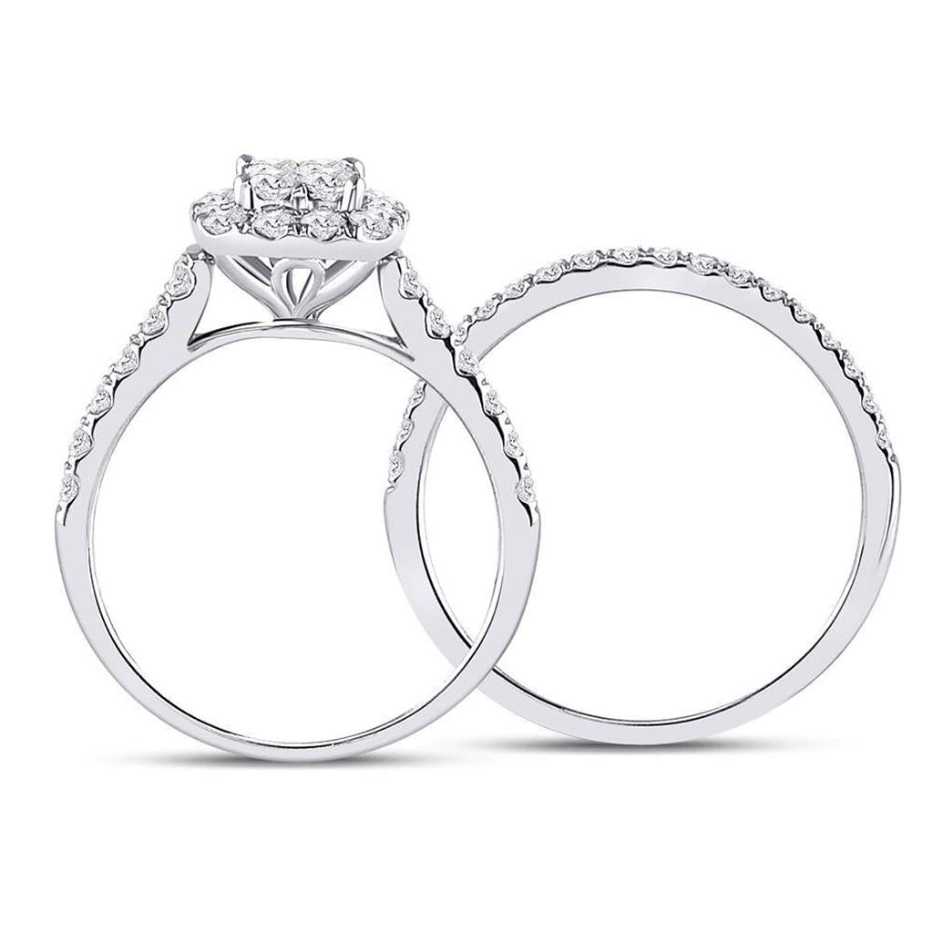 14k White Gold Princess Diamond Bridal Wedding Ring Set 1 Cttw