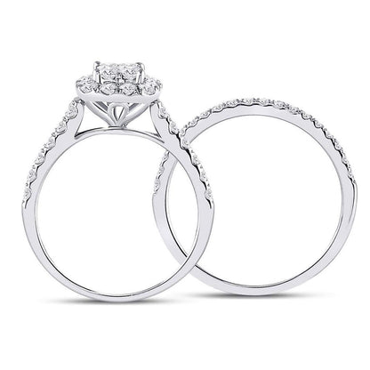 14k White Gold Princess Diamond Bridal Wedding Ring Set 1 Cttw
