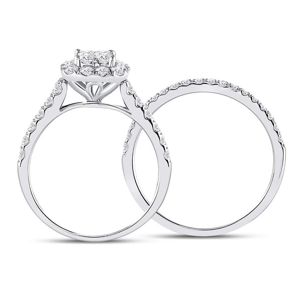 14k White Gold Princess Diamond Bridal Wedding Ring Set 1 Cttw