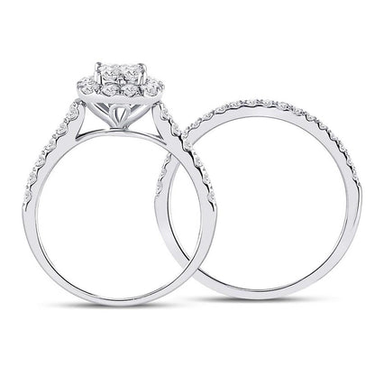 14k White Gold Princess Diamond Bridal Wedding Ring Set 1 Cttw