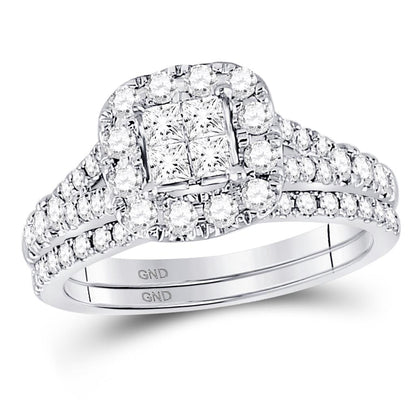 14k White Gold Princess Diamond Bridal Wedding Ring Set 1 Cttw