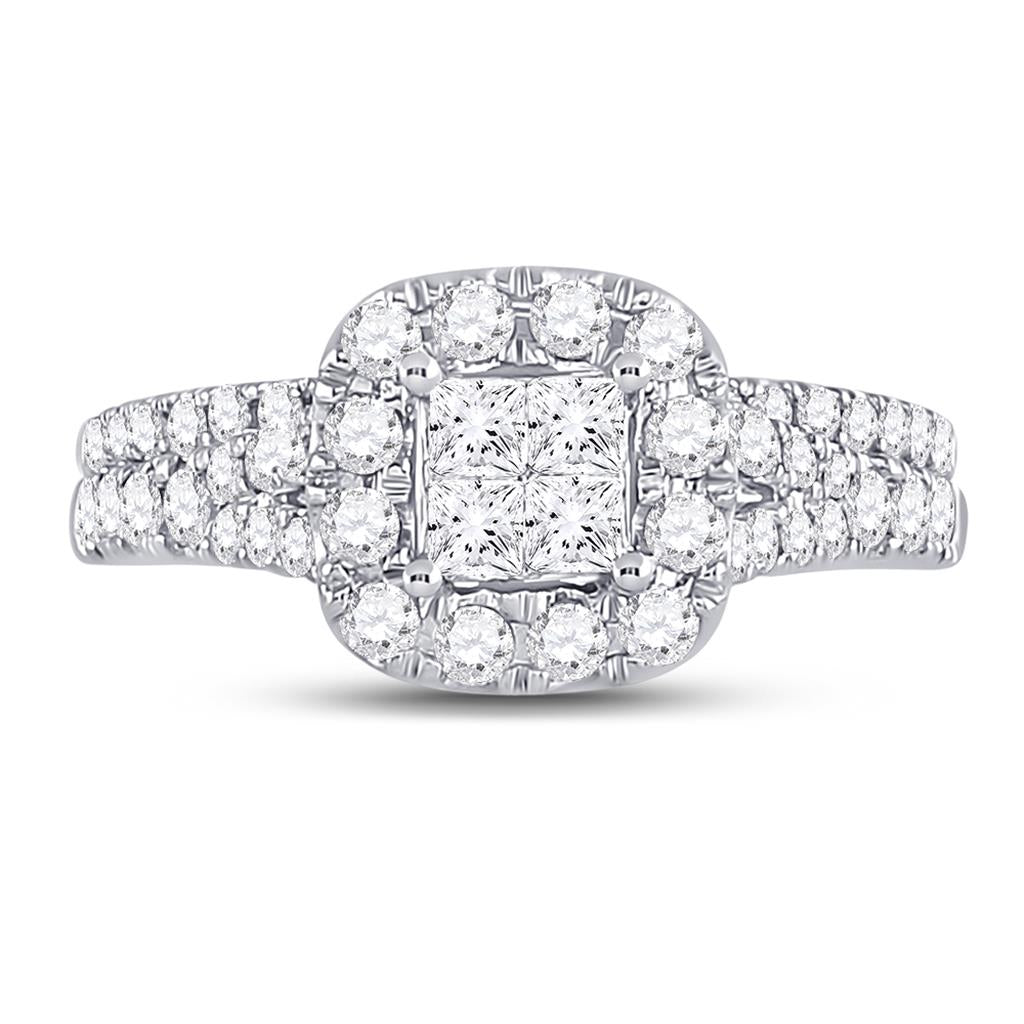14k White Gold Princess Diamond Bridal Wedding Ring Set 1 Cttw
