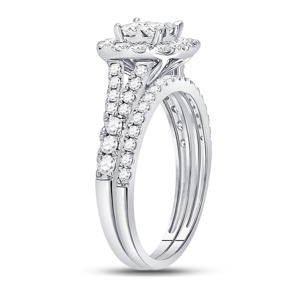 14k White Gold Princess Diamond Bridal Wedding Ring Set 1 Cttw
