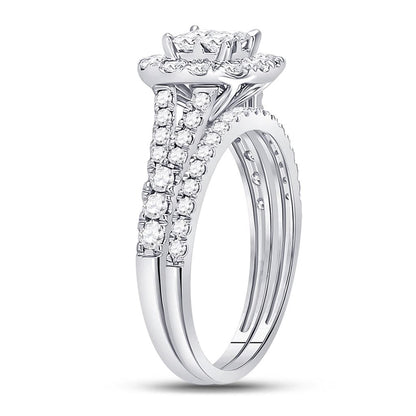 14k White Gold Princess Diamond Bridal Wedding Ring Set 1 Cttw