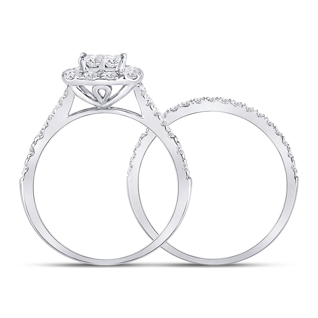 14k White Gold Princess Diamond Bridal Wedding Ring Set 1 Cttw