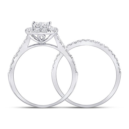 14k White Gold Princess Diamond Bridal Wedding Ring Set 1 Cttw