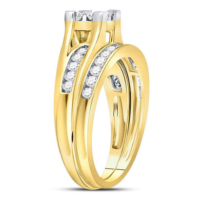14k Yellow Gold Princess Diamond Bridal Wedding Ring Set 1 Cttw - Size 7