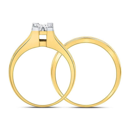 14k Yellow Gold Princess Diamond Bridal Wedding Ring Set 1 Cttw - Size 7