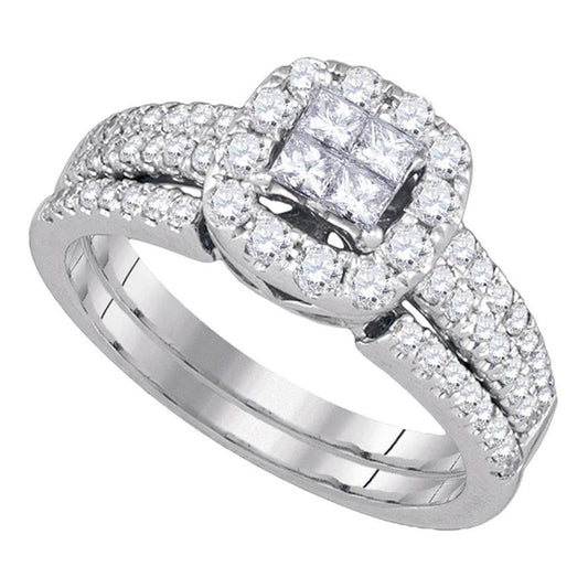 14k White Gold Princess Diamond Bridal Wedding Ring Set 1 Cttw