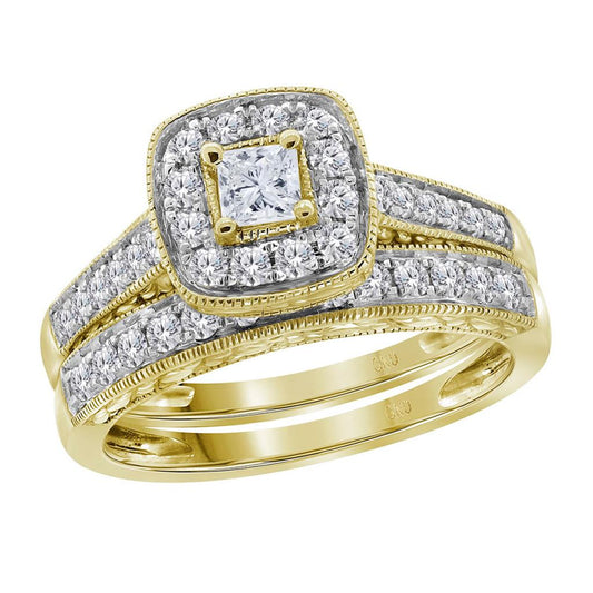14k Yellow Gold Princess Diamond Bridal Wedding Ring Set 3/4 Cttw