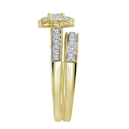 14k Yellow Gold Princess Diamond Bridal Wedding Ring Set 3/4 Cttw