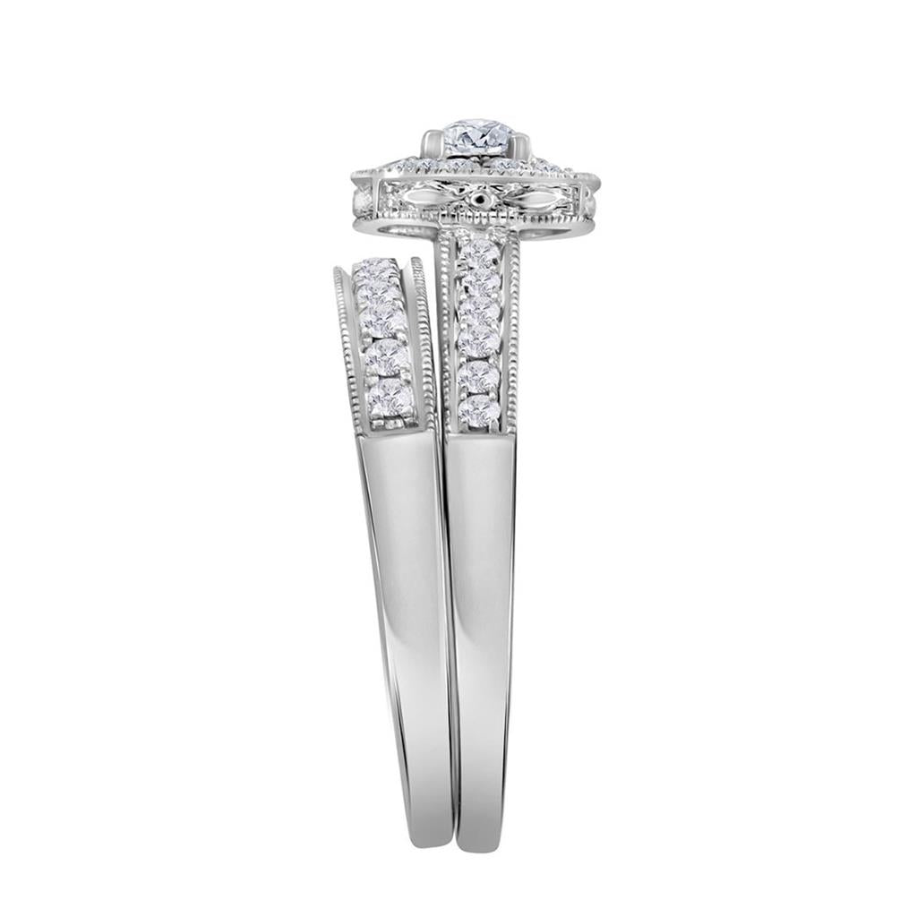 14k White Gold Princess Diamond Bridal Wedding Ring Set 3/4 Cttw