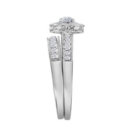 14k White Gold Princess Diamond Bridal Wedding Ring Set 3/4 Cttw