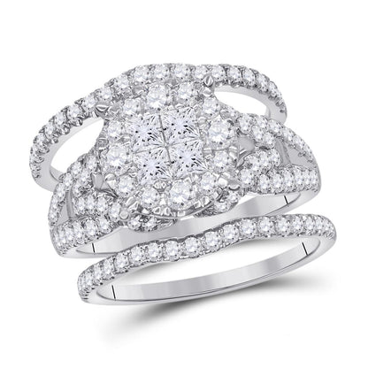 14k White Gold Princess Diamond Bridal Wedding Ring Set 2 Cttw
