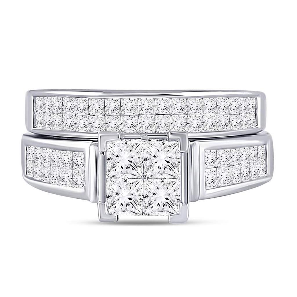 14k White Gold Princess Diamond Bridal Wedding Ring Set 2 Cttw