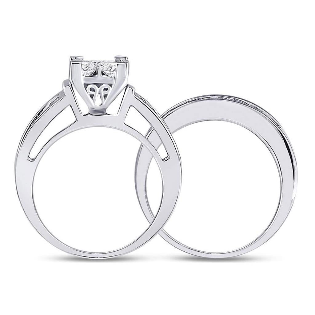 14k White Gold Princess Diamond Bridal Wedding Ring Set 2 Cttw