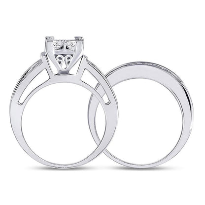 14k White Gold Princess Diamond Bridal Wedding Ring Set 2 Cttw