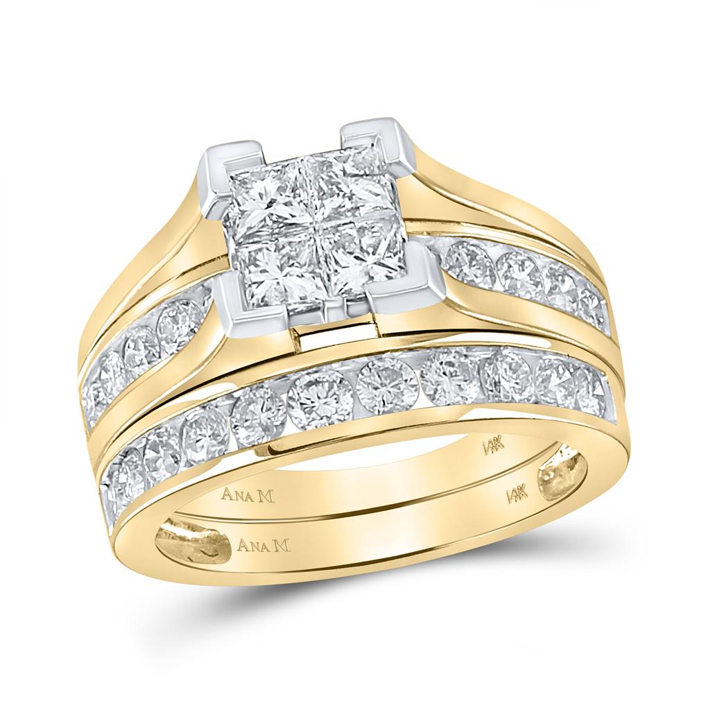 14k Yellow Gold Princess Diamond Bridal Wedding Ring Set 2 Cttw