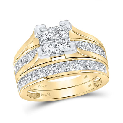 14k Yellow Gold Princess Diamond Bridal Wedding Ring Set 2 Cttw