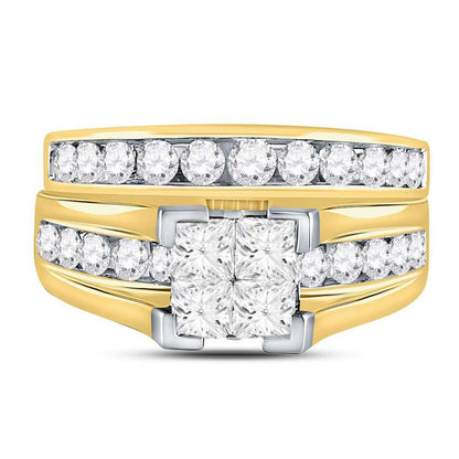 14k Yellow Gold Princess Diamond Bridal Wedding Ring Set 2 Cttw