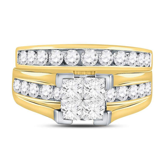 14k Yellow Gold Princess Diamond Bridal Wedding Ring Set 2 Cttw
