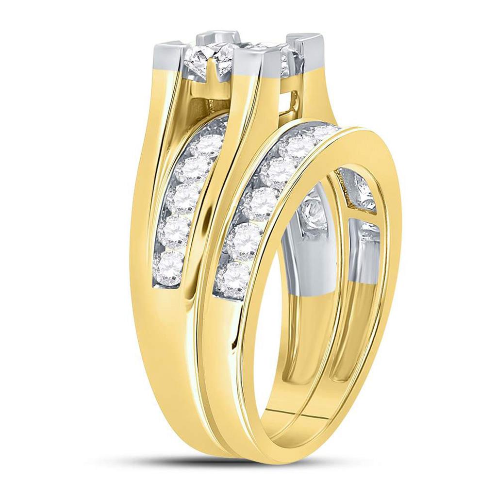 14k Yellow Gold Princess Diamond Bridal Wedding Ring Set 2 Cttw