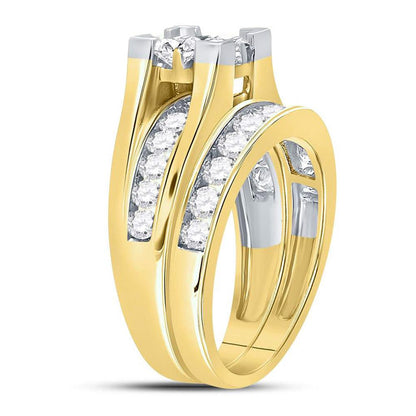 14k Yellow Gold Princess Diamond Bridal Wedding Ring Set 2 Cttw