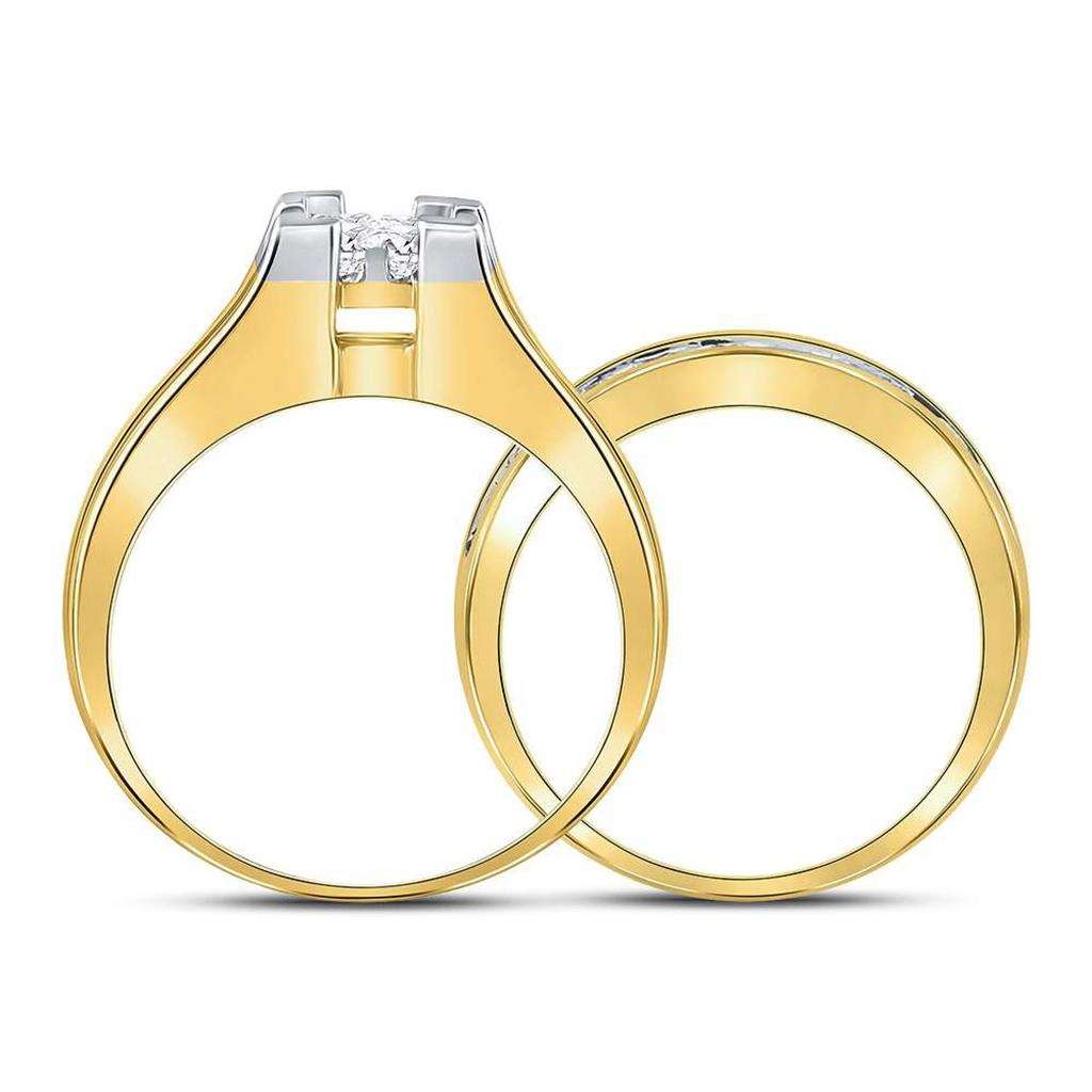 14k Yellow Gold Princess Diamond Bridal Wedding Ring Set 2 Cttw