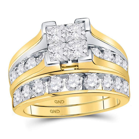 14k Yellow Gold Princess Diamond Bridal Wedding Ring Set 3 Cttw