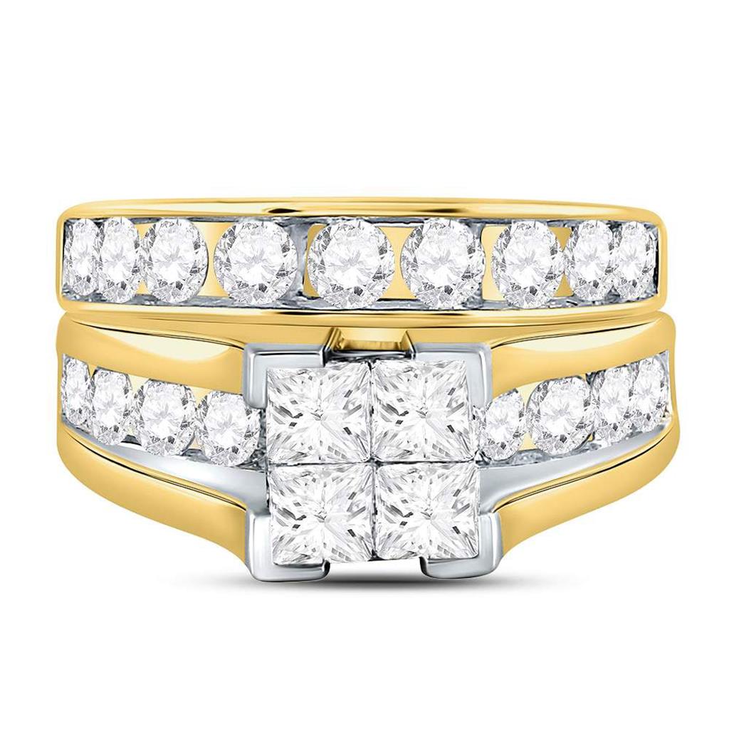 14k Yellow Gold Princess Diamond Bridal Wedding Ring Set 3 Cttw