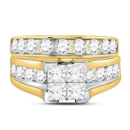 14k Yellow Gold Princess Diamond Bridal Wedding Ring Set 3 Cttw