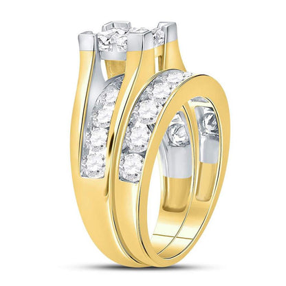 14k Yellow Gold Princess Diamond Bridal Wedding Ring Set 3 Cttw
