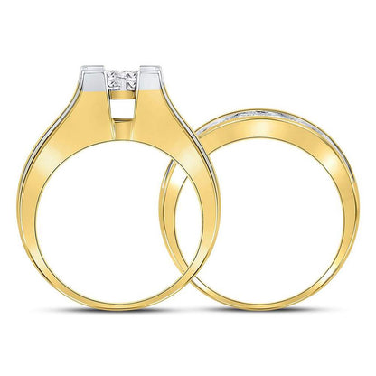 14k Yellow Gold Princess Diamond Bridal Wedding Ring Set 3 Cttw
