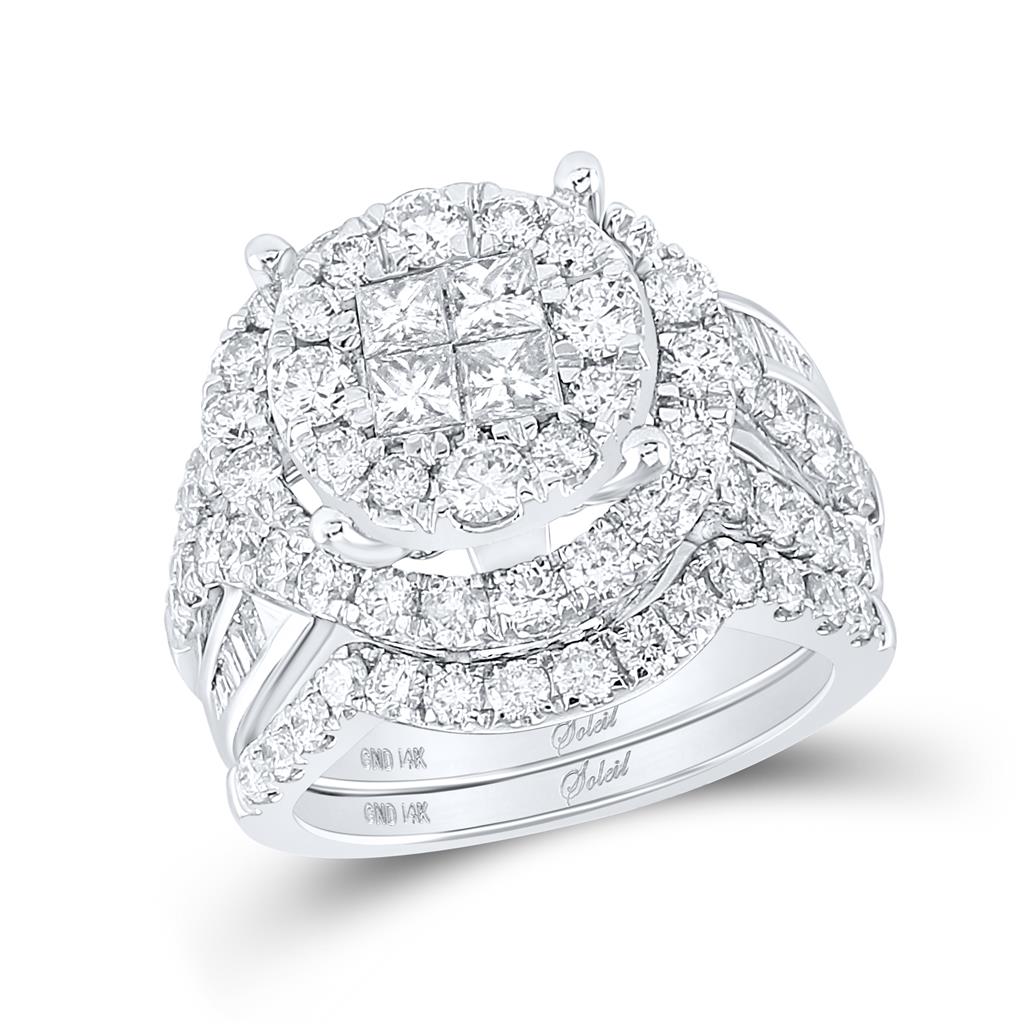 14k White Gold Princess Diamond Bridal Wedding Ring Set 3 Cttw