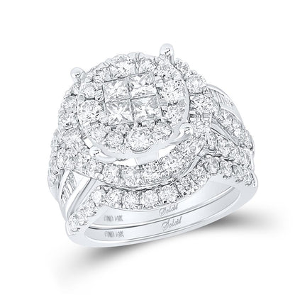 14k White Gold Princess Diamond Bridal Wedding Ring Set 3 Cttw