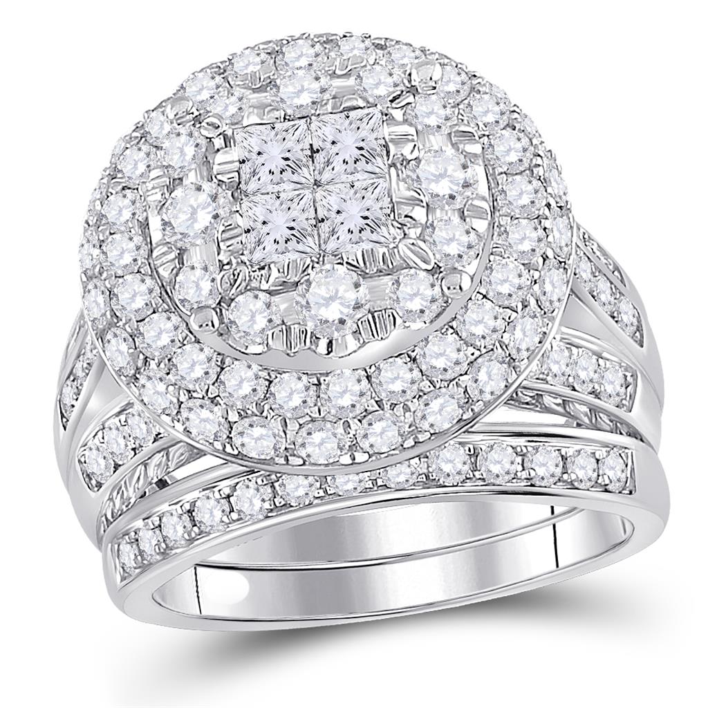 14k White Gold Princess Diamond Bridal Wedding Ring Set 3 Cttw