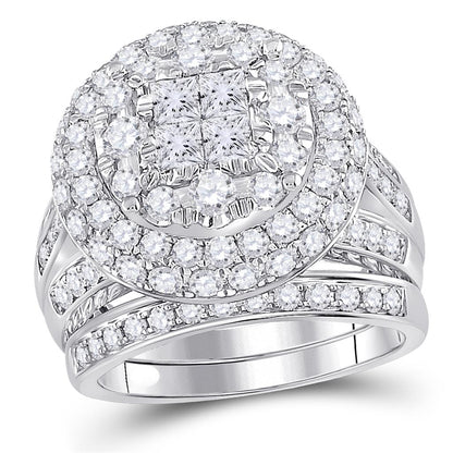 14k White Gold Princess Diamond Bridal Wedding Ring Set 3 Cttw