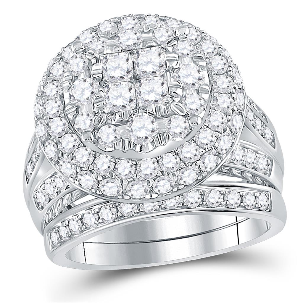 14k White Gold Princess Diamond Bridal Wedding Ring Set 3 Cttw