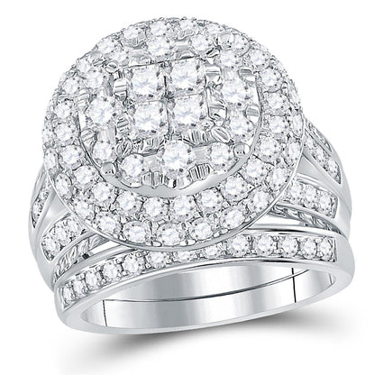 14k White Gold Princess Diamond Bridal Wedding Ring Set 3 Cttw