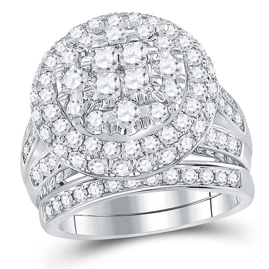 14k White Gold Princess Diamond Bridal Wedding Ring Set 3 Cttw