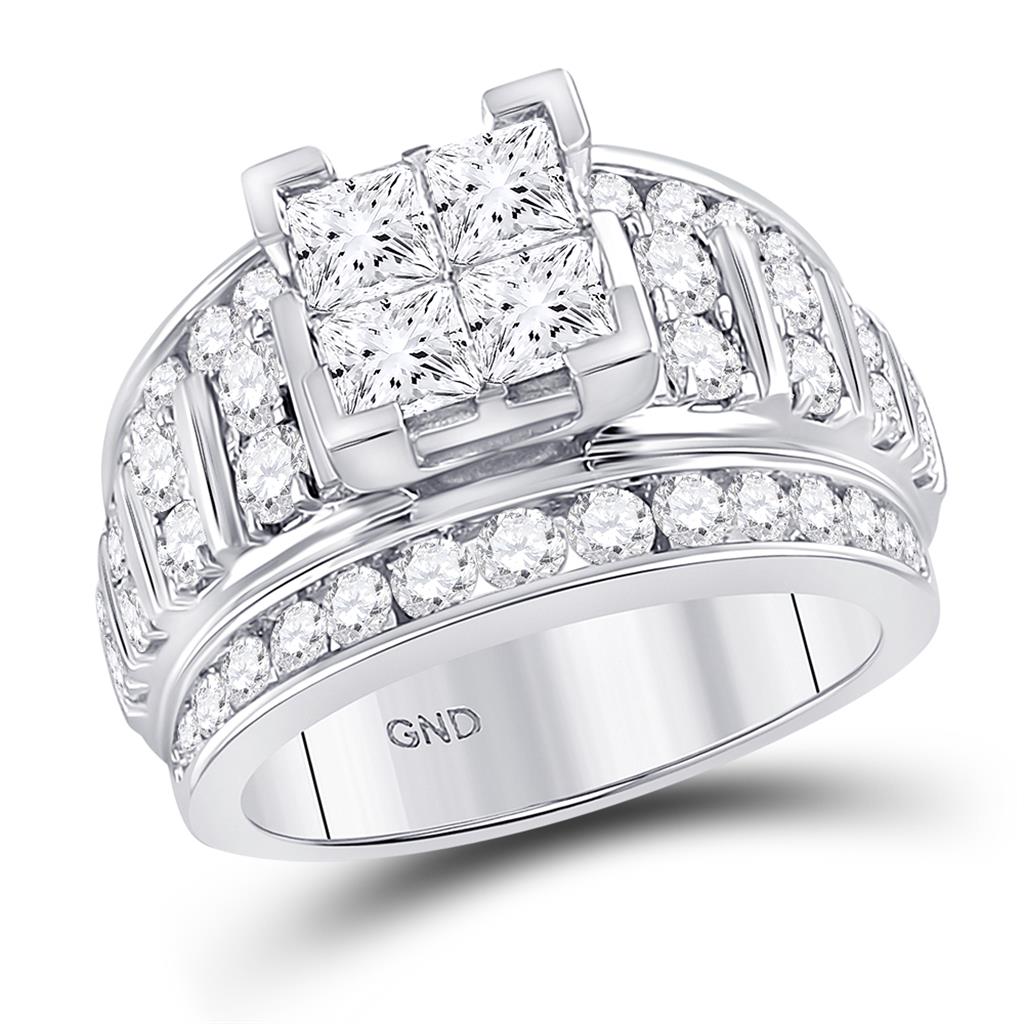 14k White Gold Princess Diamond Cluster Bridal Engagement Ring 3 Cttw